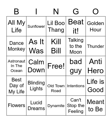 Musical Bingo Card