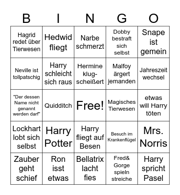 Potter Bingo Card