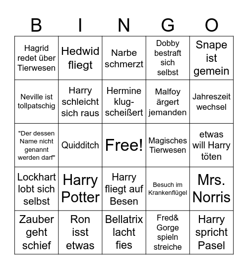 Potter Bingo Card