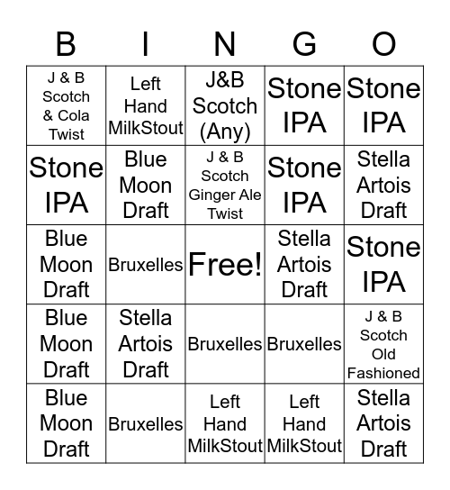 BEER & BOOZE BINGO  Bingo Card
