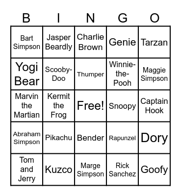 60 - Cartoon Characters Bingo Card