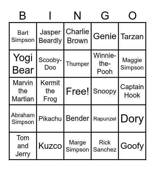 60 - Cartoon Characters Bingo Card