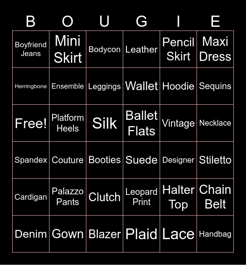 Fashion Bingo Card