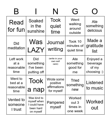 Self-Care Bingo Card