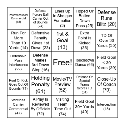 Football Frenzy Bingo Card
