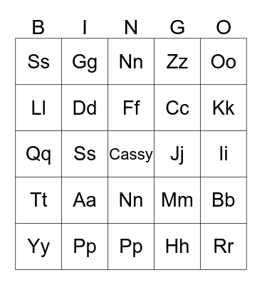 Alphabet Bingo Card