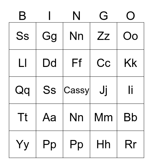Alphabet Bingo Card