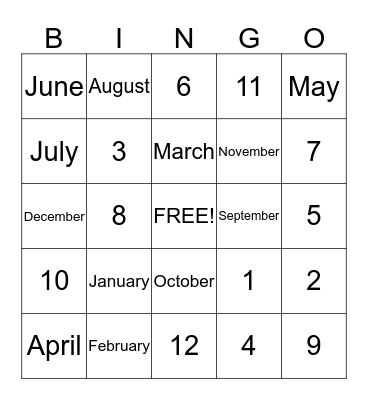 Months Bingo Card