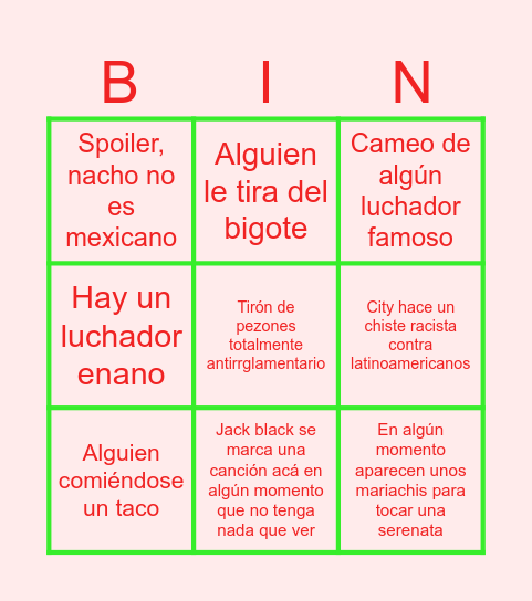 SuperNacho Bingo Card