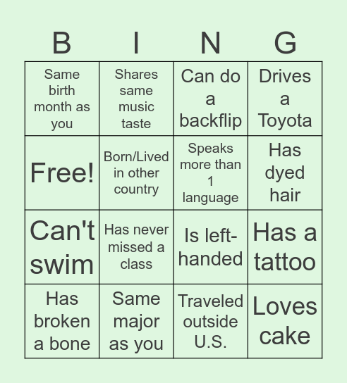 Kazoku Bingo! Bingo Card