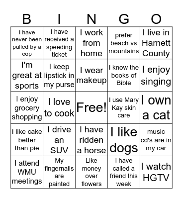 Putting on Your Makeup Bingo Card