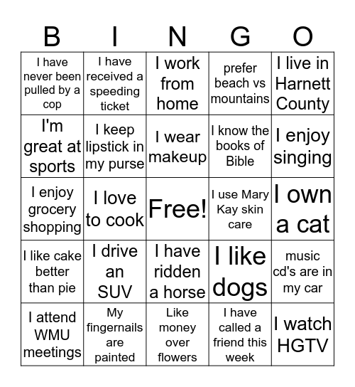 Putting on Your Makeup Bingo Card