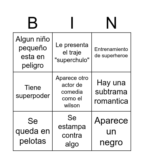 Super nacho Bingo Card