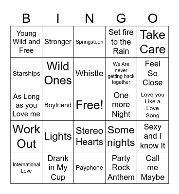2012 Hot 100 Bingo Card