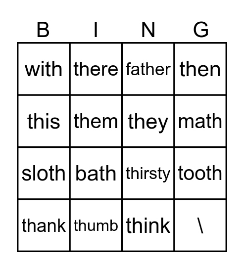 'th' voiced and unvoiced Bingo Card