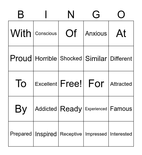 Adjective-Preposition Collocations! Bingo Card