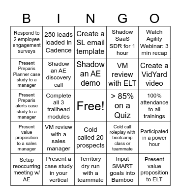 SaaS SDR Bootcamp BINGO Card