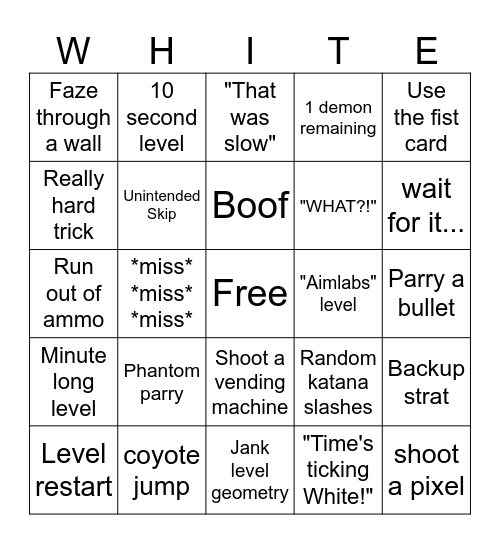 Neon White Bingo Card