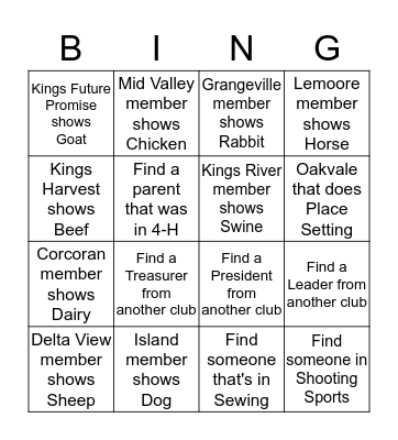 Barnyard Bingo Card