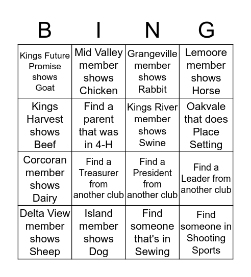 Barnyard Bingo Card