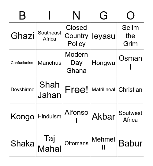 WH2 Unit 2 Review Bingo Card