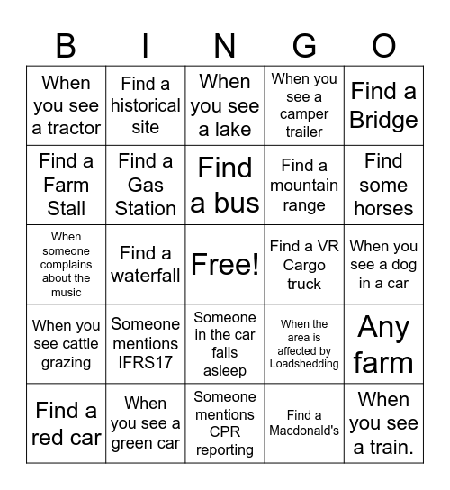 Ukhozi Roadtrip Bingo Card