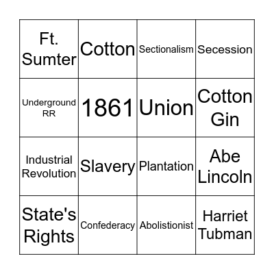 Civil War Bingo Card