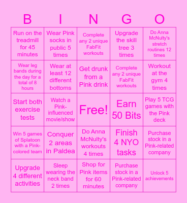 Pink's October Bingo Board Bingo Card