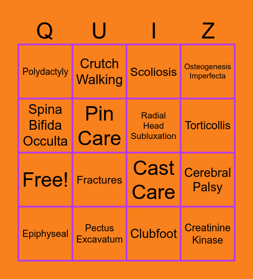 Musculoskeletal Bingo Card