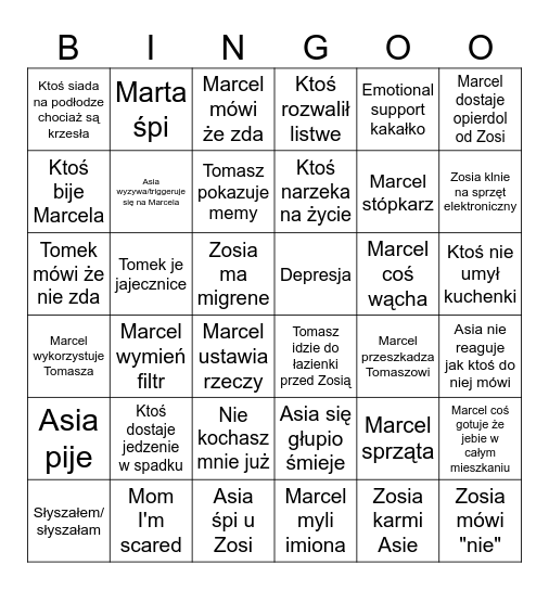 Dom wariatów Bingo Card