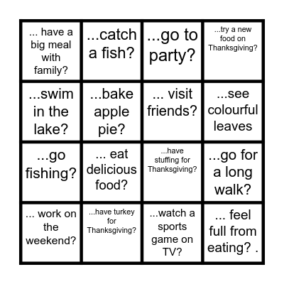 Thanksgiving  - Did you..... Bingo Card