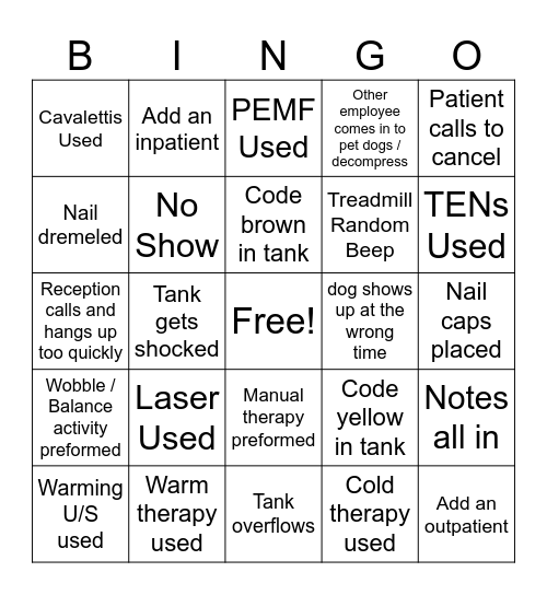 Physical Therapist Bingo Card