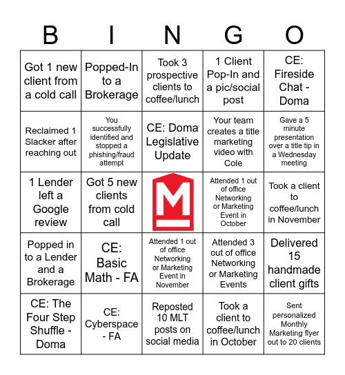 Fall MLT Bingo Card