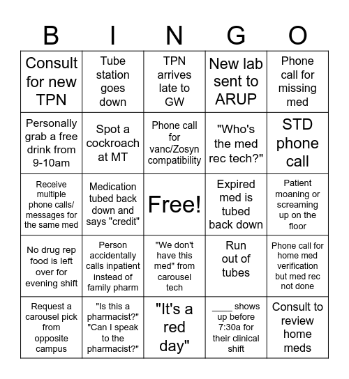 Pharmacy Week BINGO Card