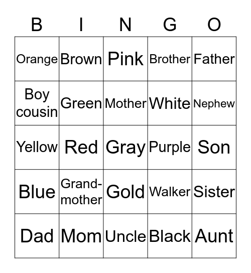 La Familia y los Colores Bingo Card