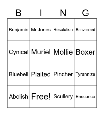 Animal Farm Chapter 1 Bingo Card