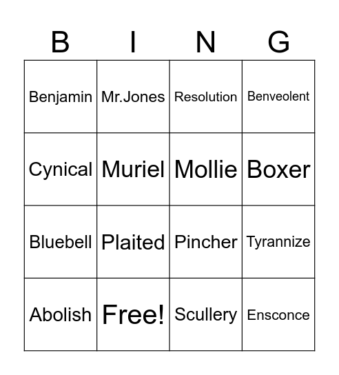 Animal Farm Chapter 1 Bingo Card
