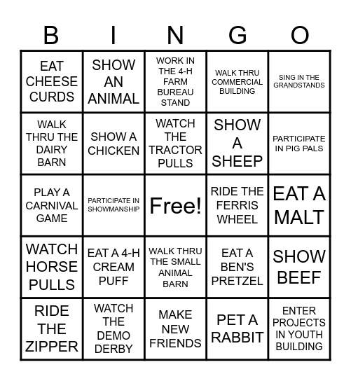 Dodge County Fair Bingo Card