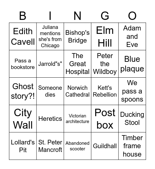 Reuben's Walking Tour BINGO Card
