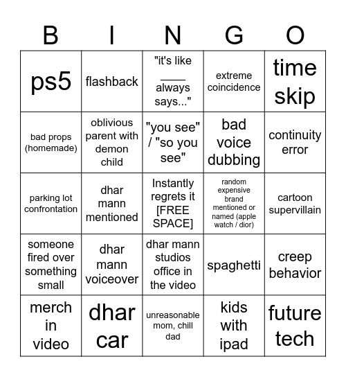 Dhar Mann Bingo v4 Bingo Card