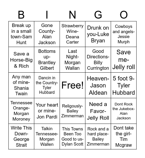 Country 3 Bingo Card