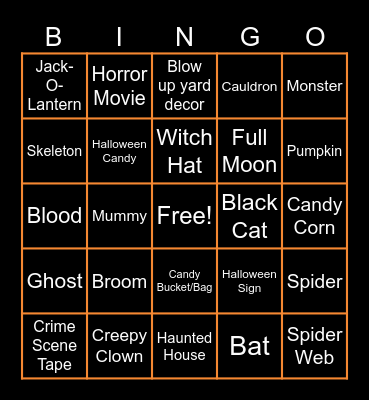 Halloween Scavenger Hunt Bingo Card