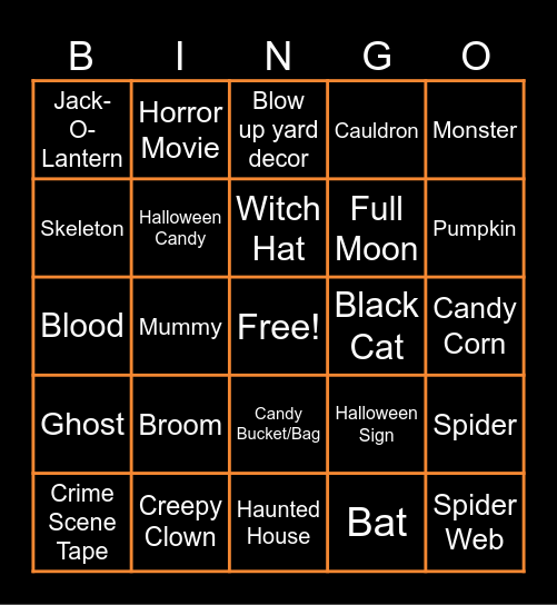 Halloween Scavenger Hunt Bingo Card