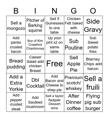 Upsell Bingo Card