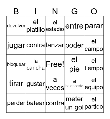 Spanish Bingo Card