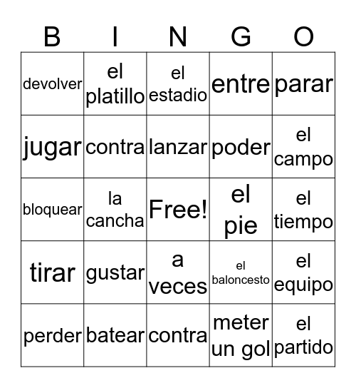 Spanish Bingo Card