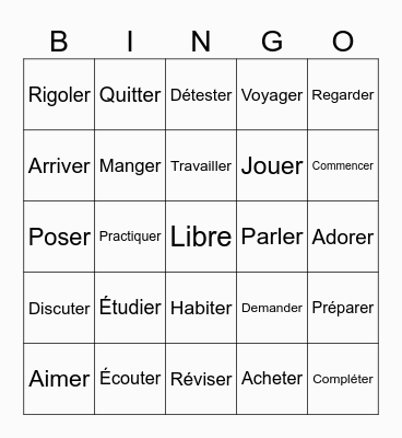 French verbs Bingo Card