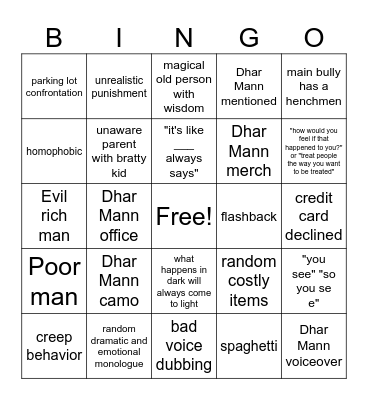 Dhar Mann Bingo Card