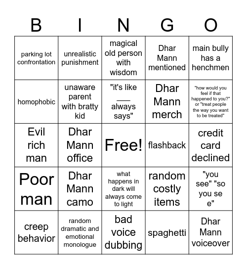 Dhar Mann Bingo Card