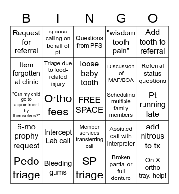 PHONE CALL BINGO Card